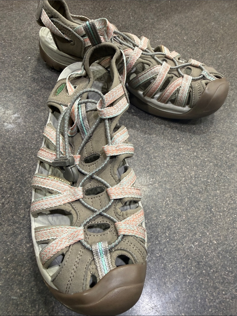KEEN Women's astoria west hiking Sandals in Taupe with Coral Accents